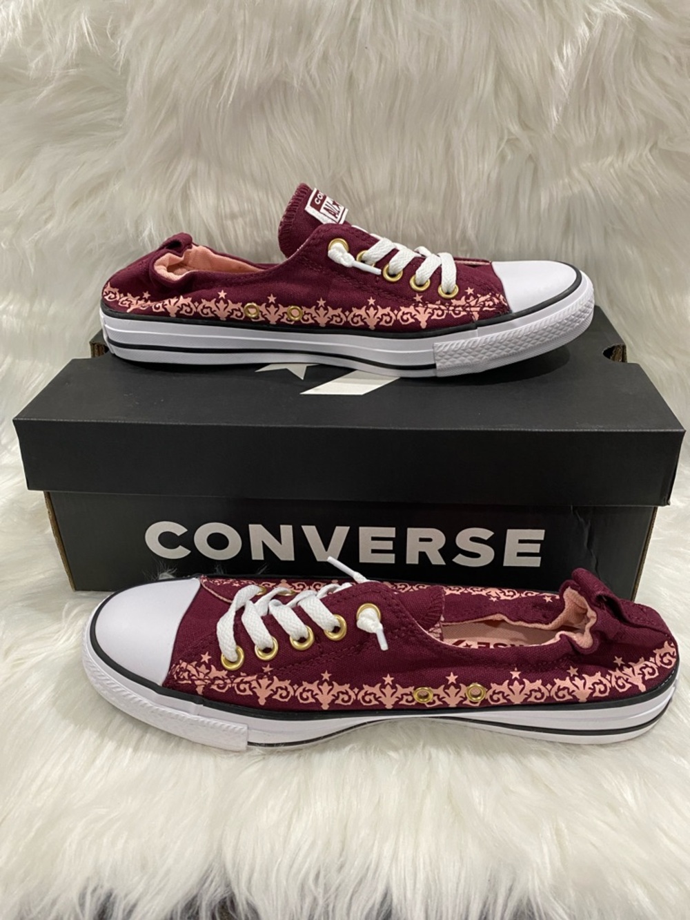 Converse Women's Maroon Low Top Sneakers with Pink Trim